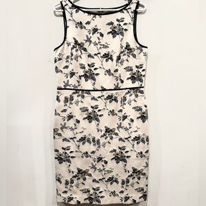 Ann Taylor Women’s Sleeveless Vintage Navy Cream Floral Bird Dress Size 8 EUC